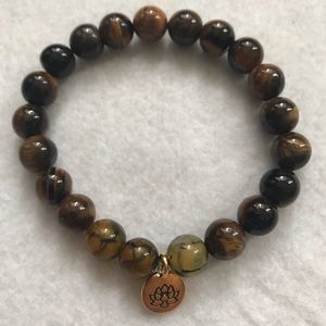 Dragon Veined Beads bracelet with Gold Lotus Charm